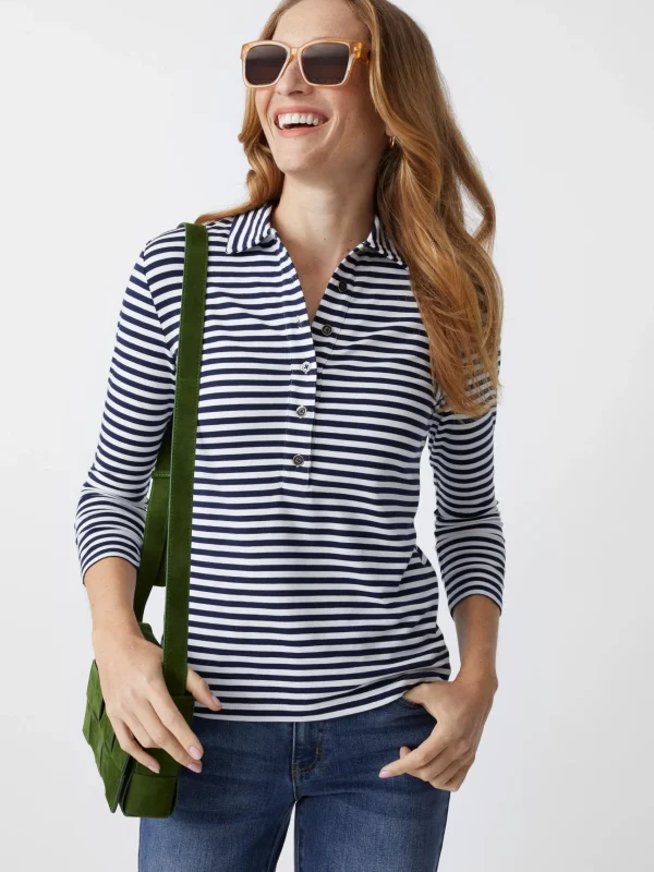 Flash Sale J. McLaughlin Court 3/4 Sleeve Polo In Stripe White/Navy