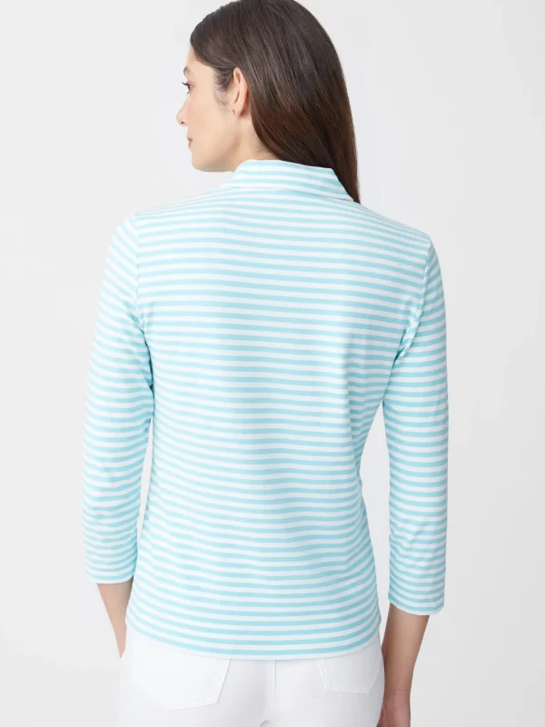 Cheap J. McLaughlin Court 3/4 Sleeve Polo In Stripe Mist Aqua/White