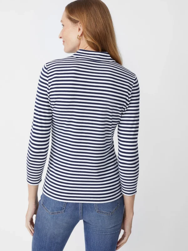 Flash Sale J. McLaughlin Court 3/4 Sleeve Polo In Stripe White/Navy