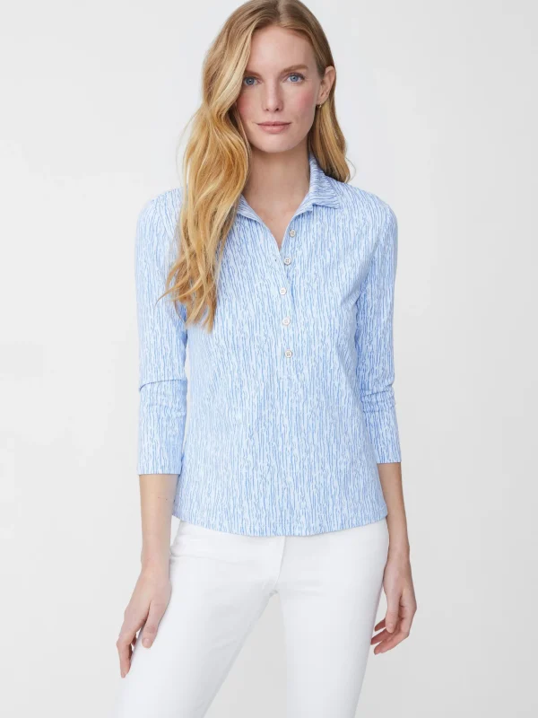 Sale J. McLaughlin Court 3/4 Sleeve Polo In Textured Ridge White/Blue