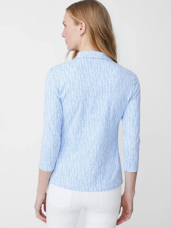 Sale J. McLaughlin Court 3/4 Sleeve Polo In Textured Ridge White/Blue