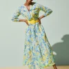 Online J. McLaughlin Cunningham Dress In Beach Bouquet Medium Blue/Blue/Yellow