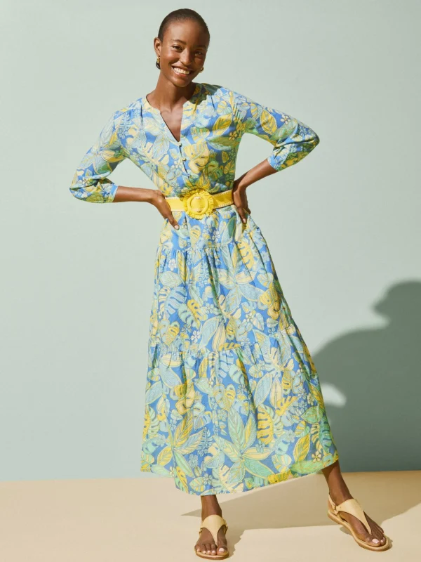 Online J. McLaughlin Cunningham Dress In Beach Bouquet Medium Blue/Blue/Yellow