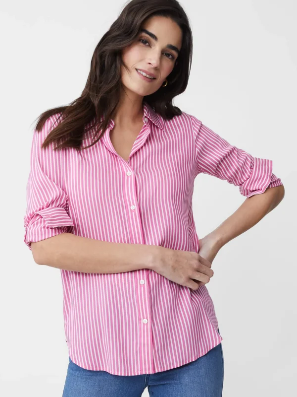 Online J. McLaughlin Denver Silk Shirt In Stripe Fuchsia/White