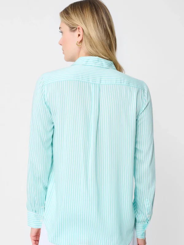 Best J. McLaughlin Denver Silk Shirt In Stripe Aqua/White