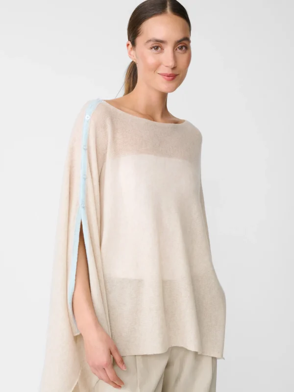 Shop J. McLaughlin Doris Cashmere Poncho Oatmeal/Aqua