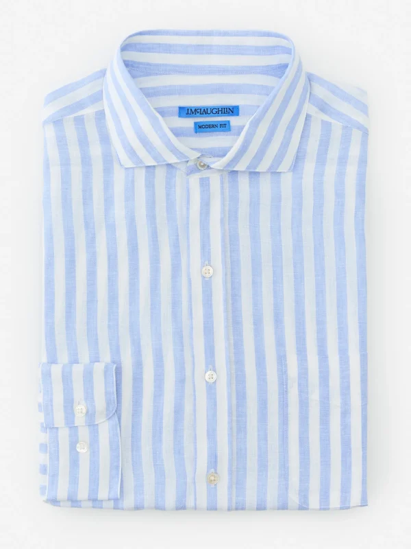 Discount J. McLaughlin Drummond Modern Fit Linen Shirt In Bengal Stripe White/Blue