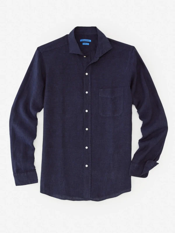 Best Sale J. McLaughlin Drummond Modern Fit Linen Shirt Navy