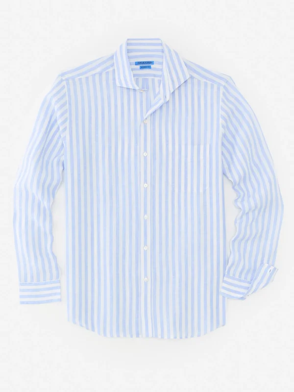 Discount J. McLaughlin Drummond Modern Fit Linen Shirt In Bengal Stripe White/Blue