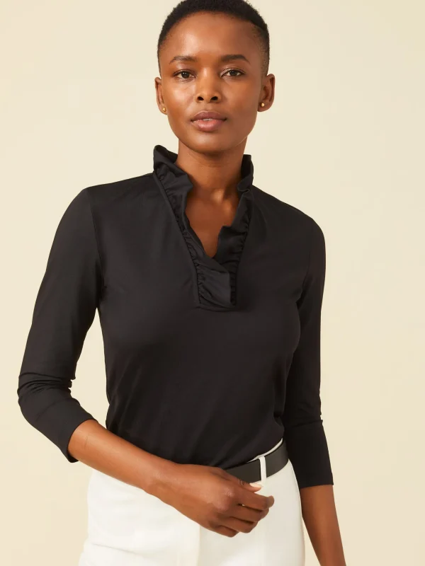 New J. McLaughlin Durham Ruffle Top Black