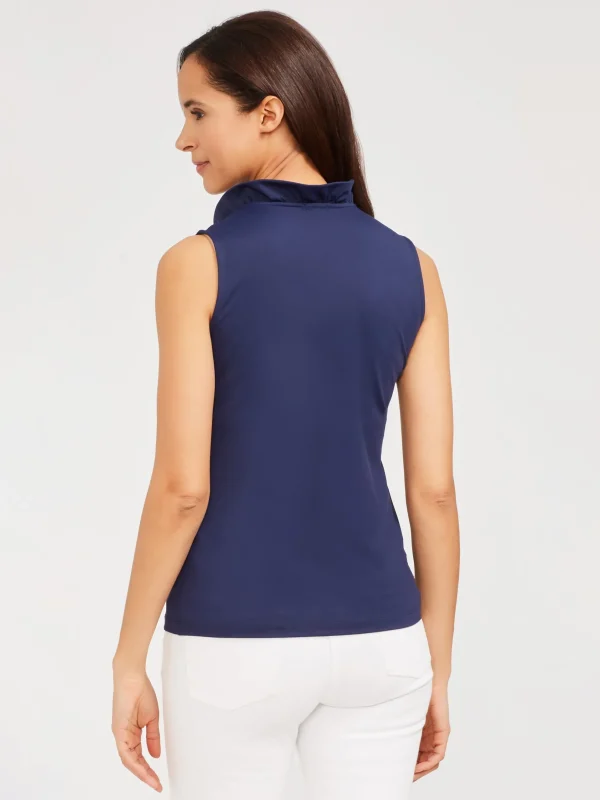 New J. McLaughlin Durham Sleeveless Ruffle Top Winter Navy