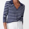 Discount J. McLaughlin Fairfax Sweater In Stripe Navy/Egret White