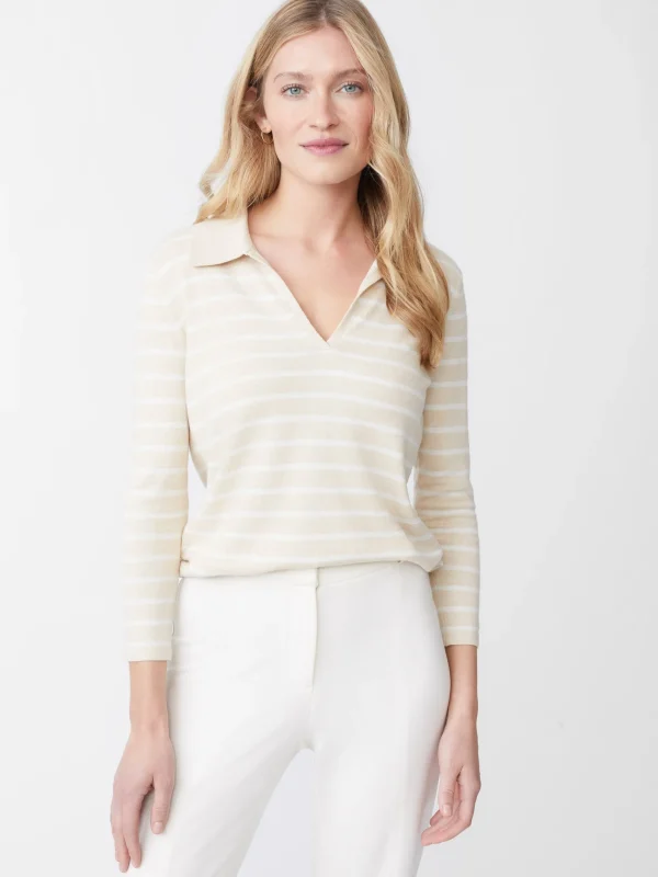 Store J. McLaughlin Fairfax Sweater In Stripe Heather Oatmeal/Egret White