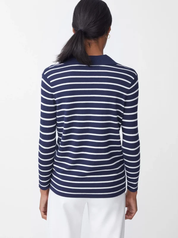 Discount J. McLaughlin Fairfax Sweater In Stripe Navy/Egret White