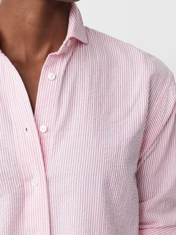 Clearance J. McLaughlin Finn Seersucker Shirt In Stripe White/Peony