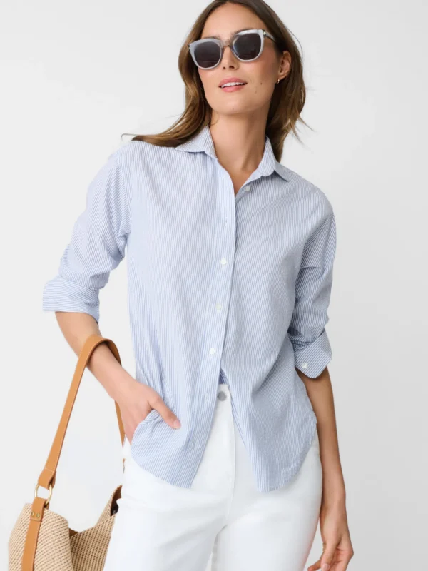 Outlet J. McLaughlin Finn Seersucker Shirt In Stripe White/Denim