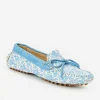 Shop J. McLaughlin Flagler Leather Driving Mocassins In Micro Bloomsbury White/Blue