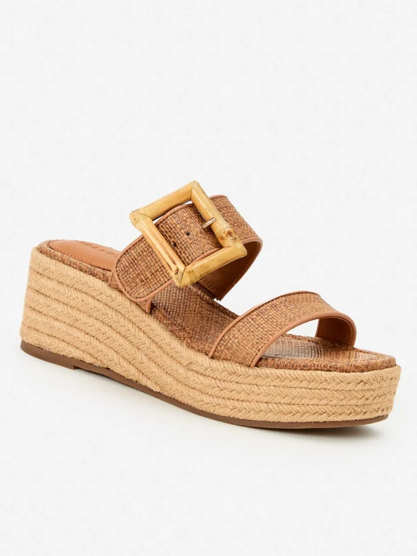 New J. McLaughlin Fleur Bamboo Buckle Wedges Cuoio