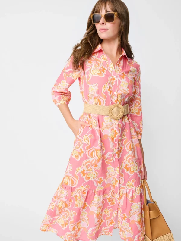 Flash Sale J. McLaughlin Foley Linen Dress In Trinidad Abstract Pink/Orange