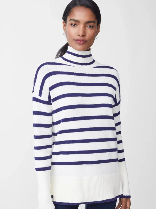 Best Sale J. McLaughlin Garance Turtleneck In Stripe Egret White/Navy