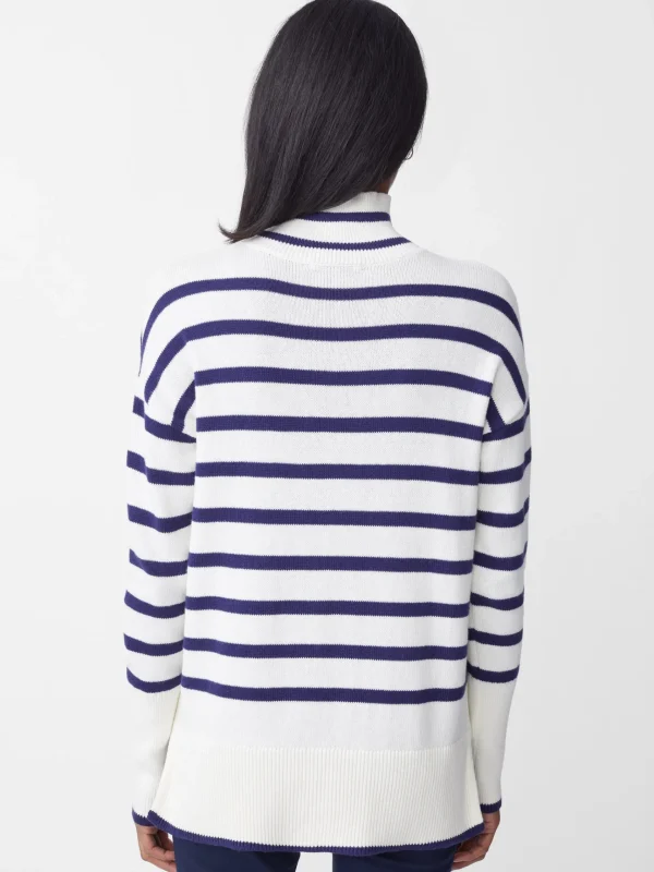 Best Sale J. McLaughlin Garance Turtleneck In Stripe Egret White/Navy