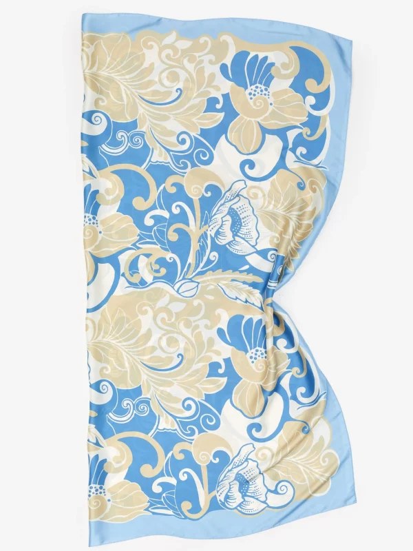 Outlet J. McLaughlin Gemma Scarf In Maxi Pandora Floral Border Off White/Blue/Sand