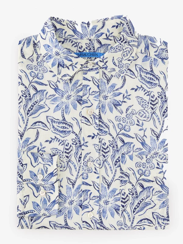 Hot J. McLaughlin Gramercy Classic Fit Linen Shirt In Indigo Flora Off White/Navy