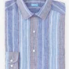 New J. McLaughlin Gramercy Classic Fit Linen Shirt In Multi Stripe Orange/Blue/White