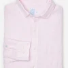 Fashion J. McLaughlin Gramercy Classic Fit Linen Shirt In Fineline White/Pink