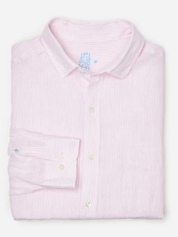 Fashion J. McLaughlin Gramercy Classic Fit Linen Shirt In Fineline White/Pink