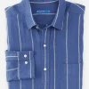 Sale J. McLaughlin Gramercy Classic Fit Linen Shirt In Stripe Blue/White