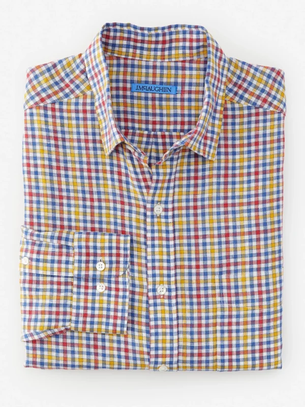 Online J. McLaughlin Gramercy Classic Fit Linen Shirt In Gingham Blue/Red/Yellow