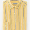 Sale J. McLaughlin Gramercy Classic Fit Linen Shirt In Stripe Yellow/White/Blue