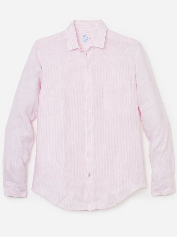 Fashion J. McLaughlin Gramercy Classic Fit Linen Shirt In Fineline White/Pink