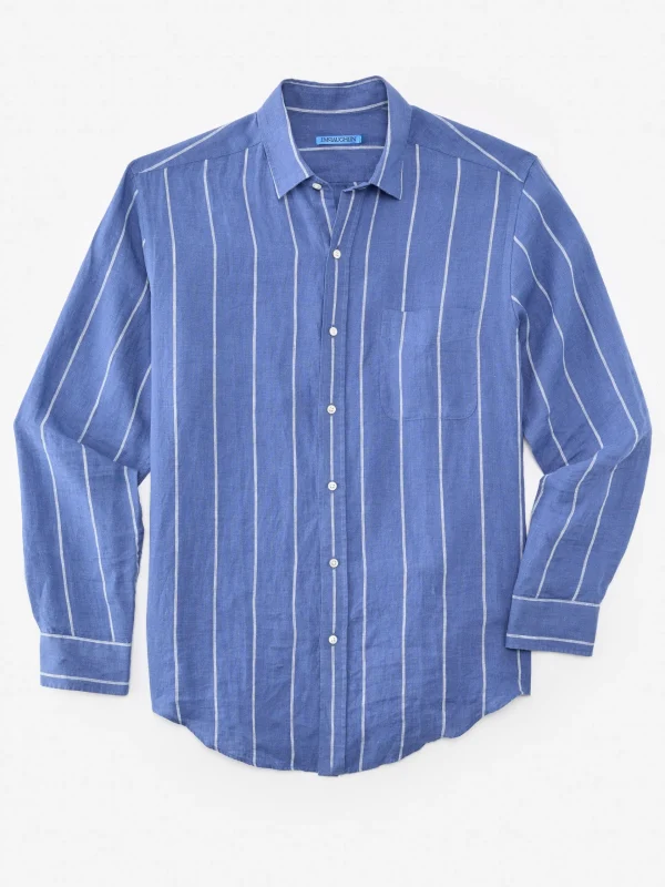 Sale J. McLaughlin Gramercy Classic Fit Linen Shirt In Stripe Blue/White