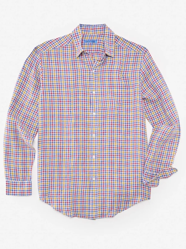 Online J. McLaughlin Gramercy Classic Fit Linen Shirt In Gingham Blue/Red/Yellow