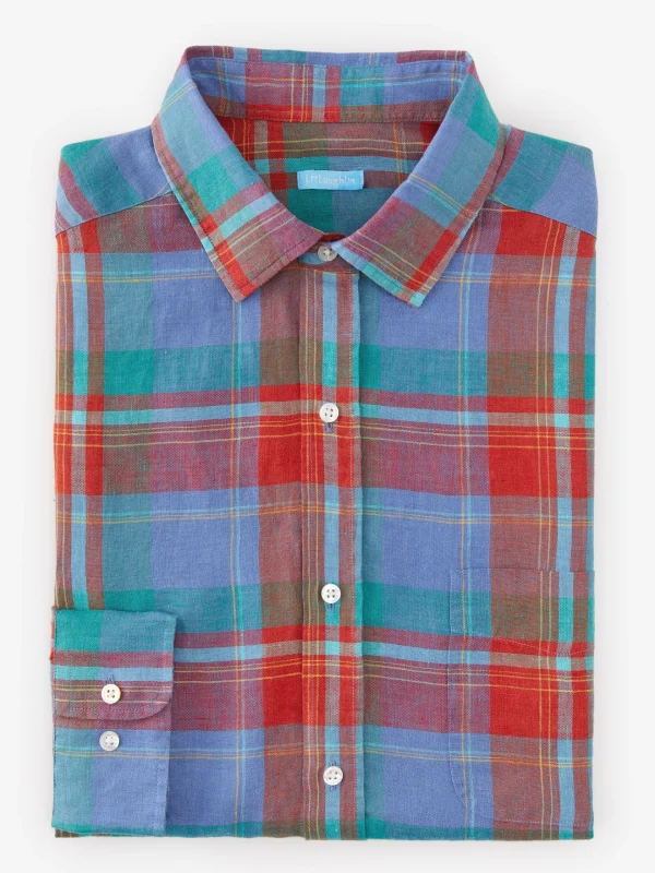 Discount J. McLaughlin Gramercy Classic Fit Linen Shirt In Plaid Red/Blue/Green