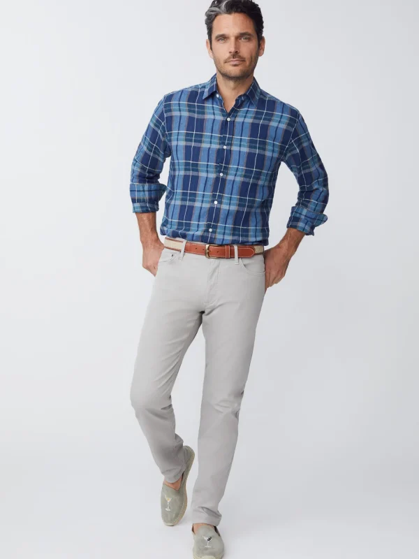 Hot J. McLaughlin Gramercy Classic Fit Linen Shirt In Plaid Navy/Blue/Tan