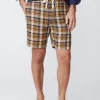 Best Sale J. McLaughlin Griffin 7" Linen Shorts In Plaid Yellow/Navy