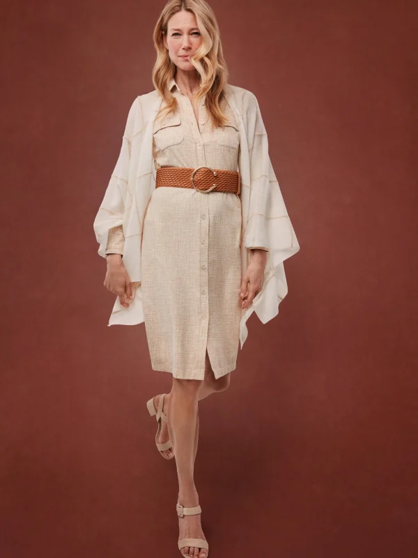 Discount J. McLaughlin Haarlem Dress In Penscript Off White/Tan