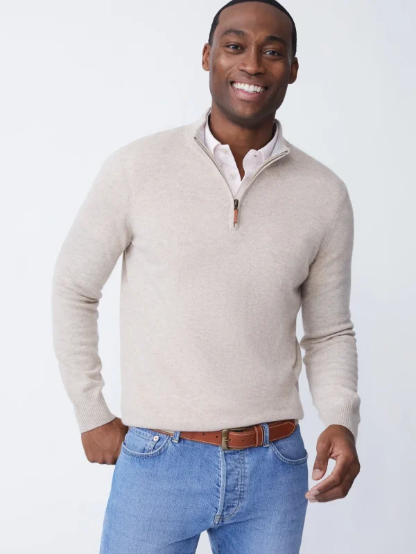 Shop J. McLaughlin Henry Cashmere 1/4 Zip Heather Oatmeal