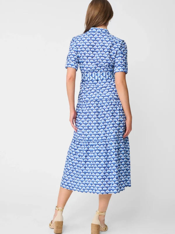 Fashion J. McLaughlin Janelle Silk Dress In Gingko Mosaic Navy/Blue