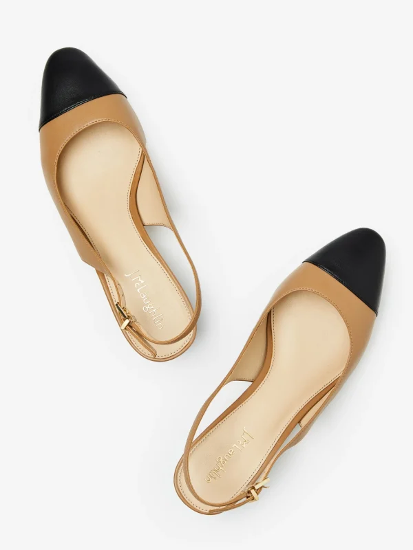 Sale J. McLaughlin Jocelyn Leather Slingback Heels Golden Caramel/Black