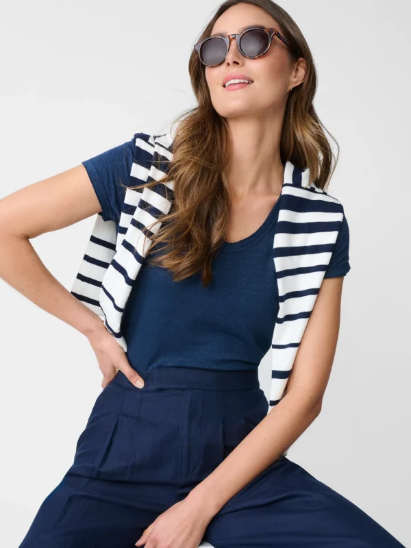 Best J. McLaughlin Kacey Linen Tee Navy