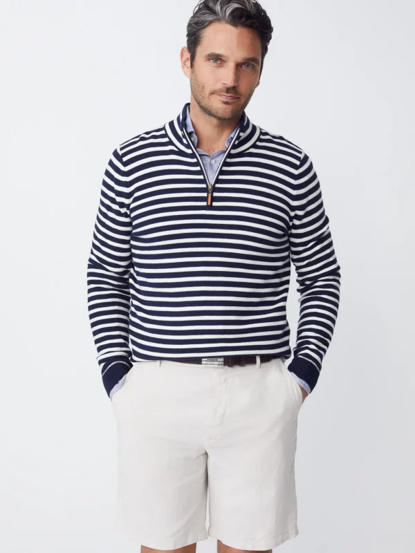 Sale J. McLaughlin Kendall 1/4 Zip Sweater In Stripe Navy/White