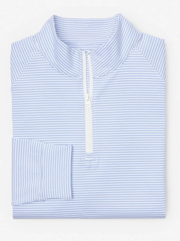 Flash Sale J. McLaughlin Kosta Performance 1/2 Zip In Covington Stripe White/Blue