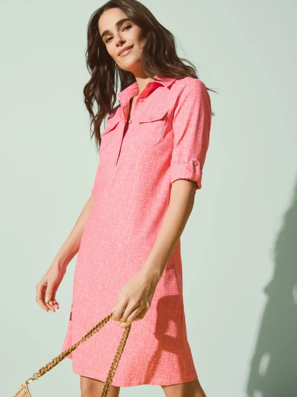 Flash Sale J. McLaughlin Lawrence Dress In Cross Hachure Coral/Light Coral