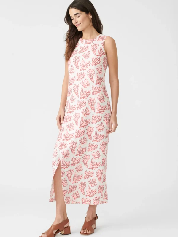 Online J. McLaughlin Layana Linen Dress In Mega Coral Cay Texture White/Coral