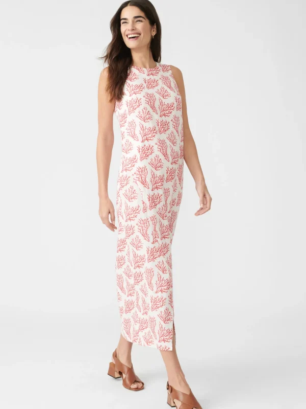 Online J. McLaughlin Layana Linen Dress In Mega Coral Cay Texture White/Coral