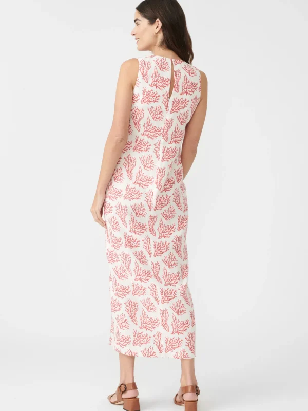 Online J. McLaughlin Layana Linen Dress In Mega Coral Cay Texture White/Coral